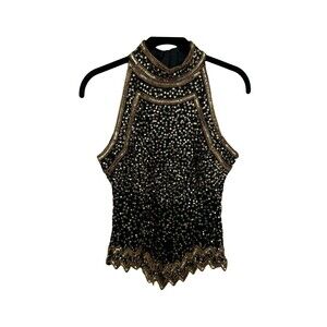 Mark and John Gopal Sz Small Gold and Black Sequin Beaded Embroidered Shiny Top